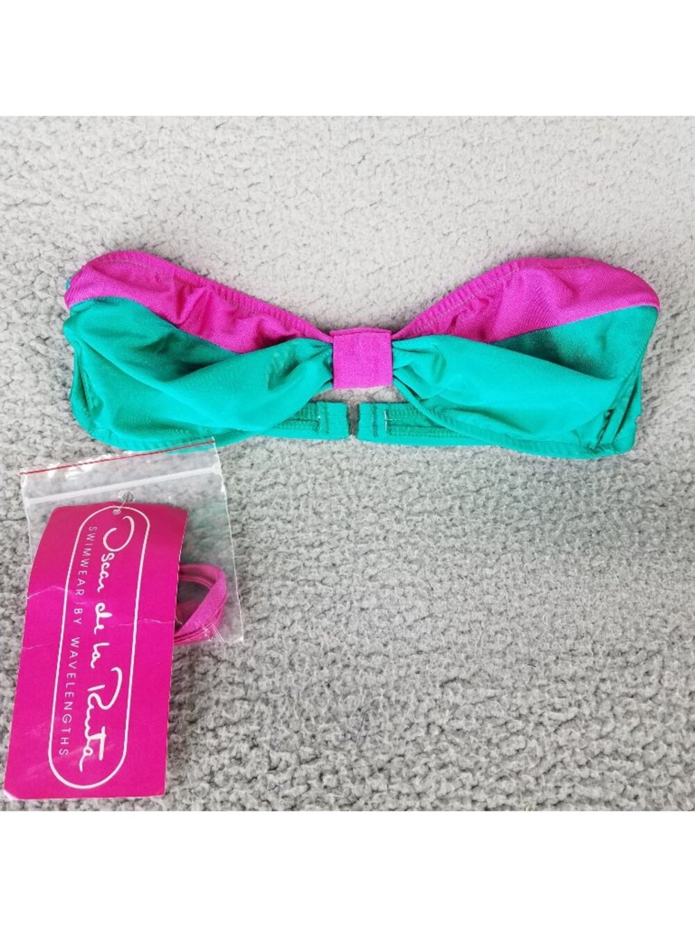 NEW Vintage Oscar De La Renta Bikini Top Bra Women's 14 Unlined Teal Pink USA